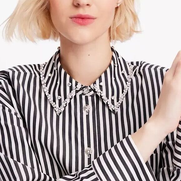 kate spade Acrobat Stripe Black and White Embellished Womens Shirt Size L - Picture 10 of 13